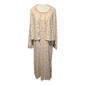 Maidenform 2-Piece Floral Nightgown & Matching Cardigan Set Womens Medium Modest